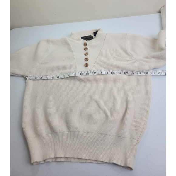 Vtg 80s 90s Eddie Bauer Sweater Off White Henley Knit Pullover Men's Size Large - Picture 3 of 10